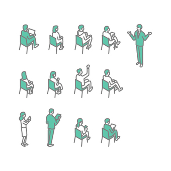人物のイラスト 人物,椅子,男性,女性,挙手のイラスト素材