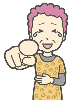  ドーンと指をさして爆笑しているおばちゃん 指さす,おばちゃん,大阪,ヒョウ柄,おばはん,中年,女性,関西,派手,おばさんのイラスト素材