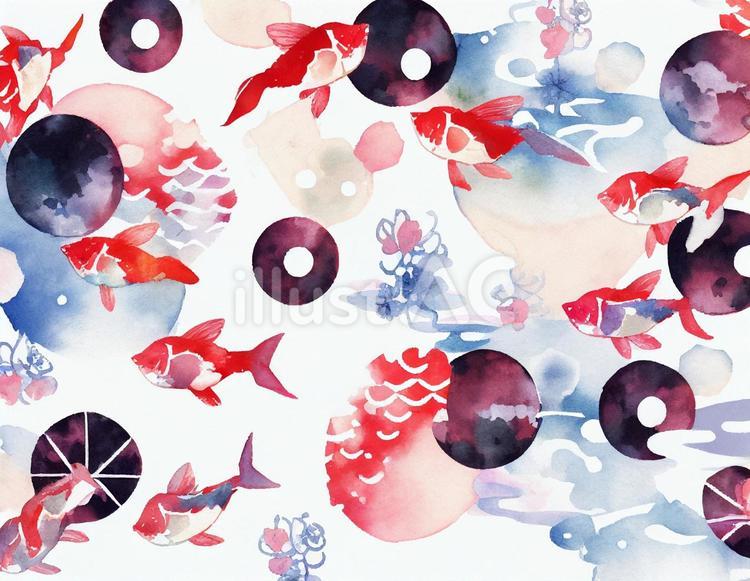 水彩・和柄・金魚の和風背景02 水彩・和柄・金魚の和風背景02 水彩,金魚,和風のイラスト素材