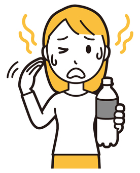  ロングヘア女性(黄)-092-バスト 暑い,女性,女の子,人物,かわいい,汗,ペットボトル,脱水症状,熱中症,飲み物のイラスト素材