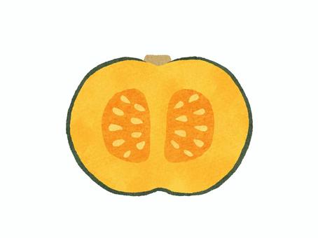 カボチャ 緑 断面 食べ物,野菜,カボチャ,南瓜,緑,秋,秋の味覚,主線なし,水彩,手描きのイラスト素材