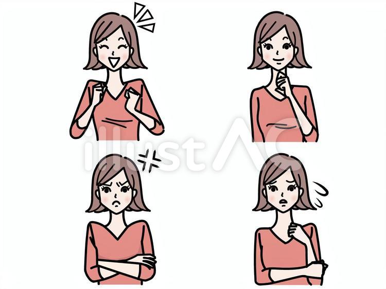 いろいろな表情とポーズの女性 ポーズ,表情,笑うのイラスト素材