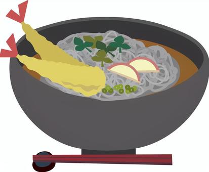 冬　年越しそば 年越し蕎麦,冬,大晦日,蕎麦,天ぷら蕎麦,年末,食べ物,麺類,和食,行事食のイラスト素材