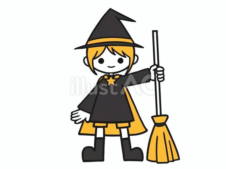 ハロウィンカラーの魔法使い箒とマント付き マント,ホウキ,ハロウィンのイラスト素材