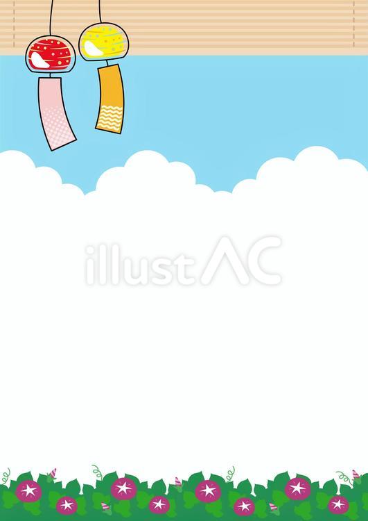 夏の朝顔と風鈴とすだれ、夏の風景 夏,朝顔,あさがおのイラスト素材