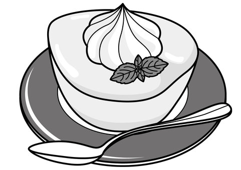 Illustration, pear, compote, fresh cream, 