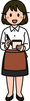 茶色の接客スタッフの女性です。 ホール,スタッフ,シンプル,サービス,飲食店,レストラン,カフェ,ファミレス,接客,バイトのイラスト素材