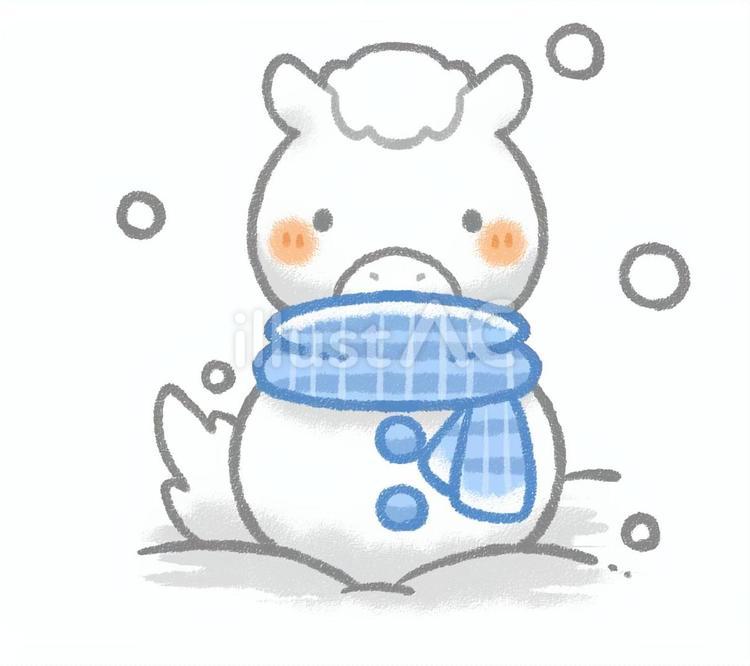 子馬さんの雪だるま②　青 馬,雪だるま,雪のイラスト素材