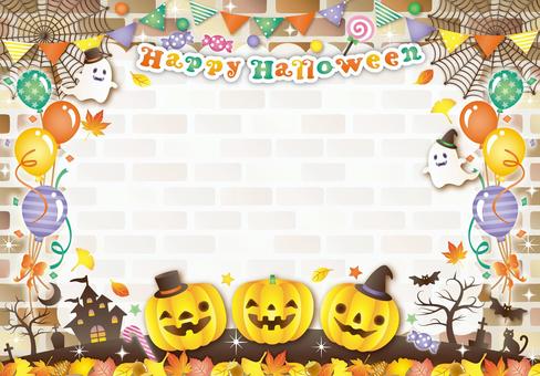 ハロウィンレンガフレーム２ ハロウィン,秋,紅葉,レンガ,キラキラ,かわいい,フレーム,背景,カード,メモのイラスト素材