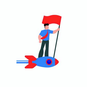 人物 028 男性,人物,ロケット,旗,成功,目標,スタート,イラスト,ビジネス,勇気のイラスト素材