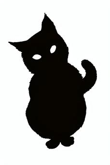 怪しい猫のシルエット ネコ,生き物,シルエット,手描き,リアル,モノクロ,挿絵,白バック,線画,イラストのイラスト素材