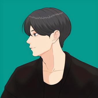 横顔ボーイ 横顔,黒髪,青年,イケメン,漫画のイラスト素材