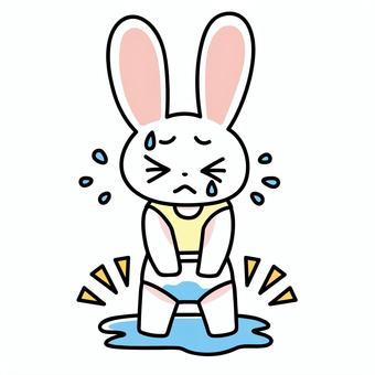 トイレトレーニング 〜失敗・おしっこ〜 ウサギ,トイレトレ,トレーニング,パンツ,尿,オシッコ,漏らす,不機嫌,泣く,汗のイラスト素材