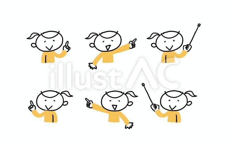 指差しをしている女の子　右向きと左向き 指差し,指差し棒,解説のイラスト素材