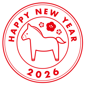 午年年賀状素材馬線画の消印風ロゴ 午,2026,年賀,シンプル,午年,ロゴ,年賀状,馬,2026年,スタンプのイラスト素材