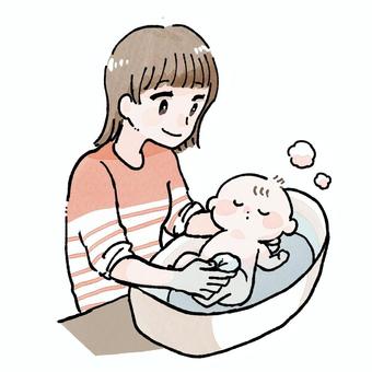 赤ちゃんの沐浴をするママ 赤ちゃんの沐浴をするママ 赤ちゃん,沐浴,ベビーバス,お風呂,ママ,子育て,お母さん,母親,育児,保育のイラスト素材