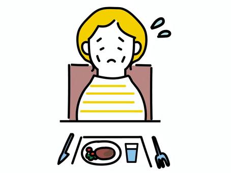 ごちそうを食べられなくて困るシニアの女性 ごちそう,食欲不振,体調不良,困る,悲しい,シニア,女性,年配,おばさん,食欲のイラスト素材