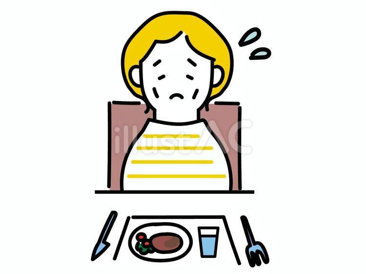 ごちそうを食べられなくて困るシニアの女性 ごちそう,食欲不振,体調不良のイラスト素材