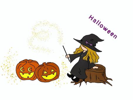 ハロウィン　魔女とカボチャのおばけ