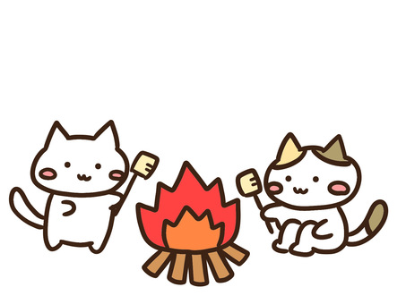 焚き火で焼きマシュマロを楽しかわいい猫達 焚き火,焼きマシュマロ,マシュマロ,焼く,キャンプファヤー,ねこ,キャンプ,アウトドア,イベント,行事のイラスト素材
