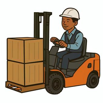フォークリフトを操縦する外国人 フォークリフト,外国人,男性,パレット,運搬,産業車両,工場,倉庫,積み込み,積み下ろしのイラスト素材