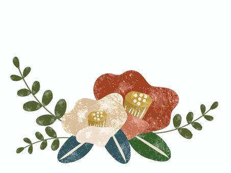 つばき 椿,ツバキ,花,葉,冬,春,新春,紅白,２色,色違いのイラスト素材