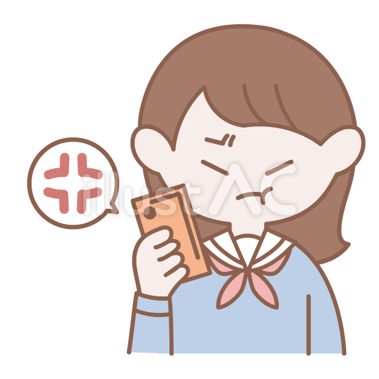 スマホを見て怒る女子中学生 教材,中学校,人物のイラスト素材