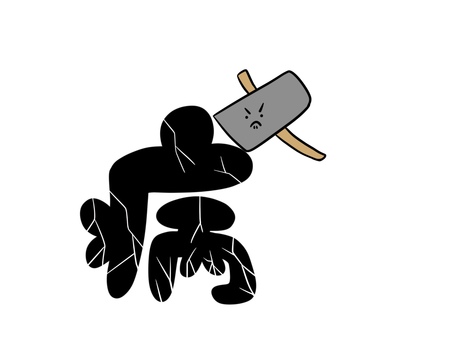 病を叩き壊すイラスト 病,病気,金づち,壊す,挿し絵,イラスト,シンプル,かわいい,素材,文字のイラスト素材