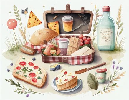 Fun picnic _ watercolor, пикник, обед, зарубежные страны, JPG