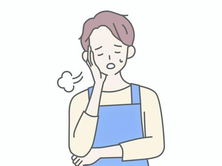 ため息をつくエプロンの男性 ため息をつくエプロンの男性 人物,男,エプロン,主夫,保育士,ヘルパー,介護士,ため息,落ち込む,がっかりのイラスト素材