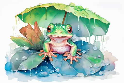 A frog that protects itself from the rain with a leaf, , JPG