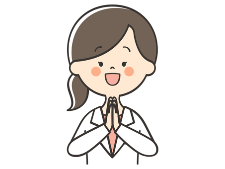 感謝する白衣の女性 笑顔,嬉しい,喜び,いただきます,ごちそうさまでした,感謝,ありがとう,女医,医者,医師のイラスト素材