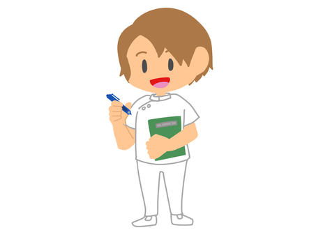 聞き取りをする男性看護師 男性,看護師,問診,聞き取り,喋る,バインダー,ケーシー,白衣,茶髪,主線なしのイラスト素材