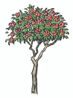 椿の木 椿,木,自然,緑,筆描き,墨絵,水墨画,植物のイラスト素材