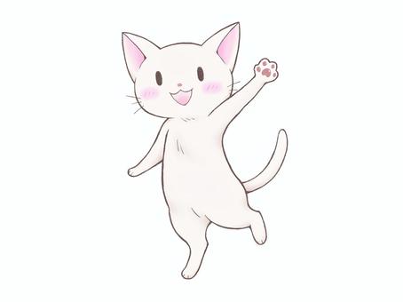 手を振る白猫のイラスト 猫,白猫,手を振る,バイバイ,挨拶,キャラクター,ゆるい,シンプル,手描き風,かわいいのイラスト素材