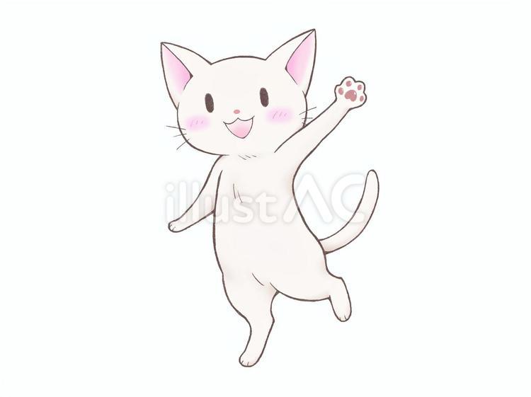 手を振る白猫のイラスト 猫,白猫,手を振るのイラスト素材