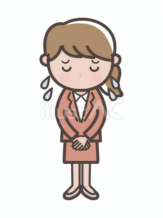 大汗をかいて謝るビジネスウーマンの全身 謝る,女性,スーツのイラスト素材
