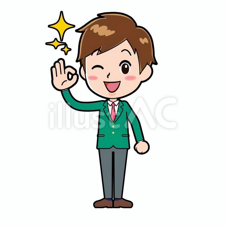 学生ブレザー男性　OKサイン 男性,人物,学生のイラスト素材