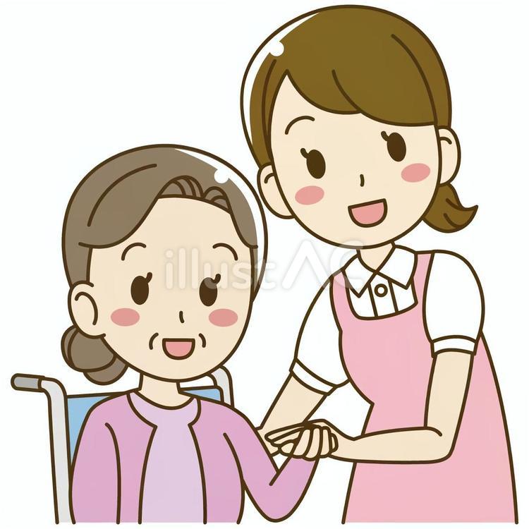 手を取り合う笑顔の女性介護士と高齢者 介護士,介護福祉士,ヘルパーのイラスト素材