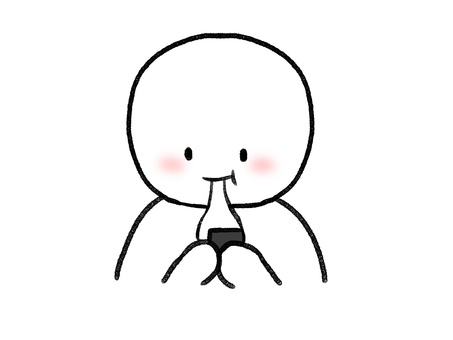 手で餅を食べる棒人間 棒人間,人物,餅,食事,正月,手描き,落書き,表情,黒,シンプルのイラスト素材