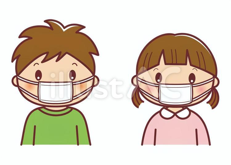 マスク姿の男の子と女の子　イラスト マスク,男の子,女の子のイラスト素材