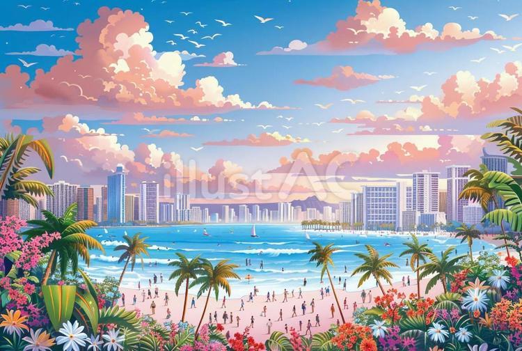 ホノルルのワイキキビーチ1イラスト - No: 25068107｜無料イラスト・フリー素材なら「イラストAC」