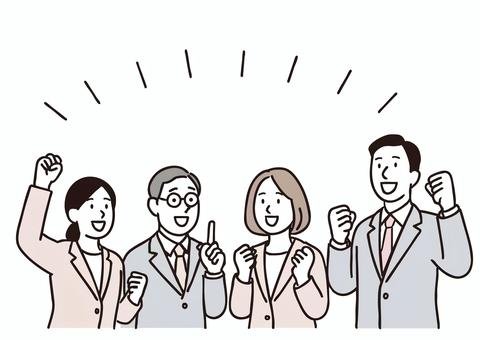チームで喜びを分かち合うビジネスパーソン 人物,アジア人,中国人,ベクター,日本人,白バック,仕事,ビジネス,会社員,同僚のイラスト素材
