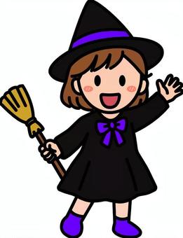 ハロウィンコスプレの紫の女の子です。 ハロウィン,シンプル,コスプレ,仮装,衣装,ゴシック,ホラー,子供,イベント,パーティーのイラスト素材