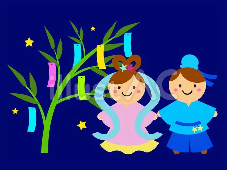 七夕の夜 七夕,織姫,七夕飾りのイラスト素材