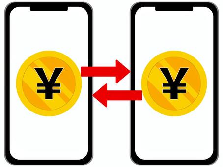 スマホでのお金のやり取り スマホ,キャシュレス,お金,電子,振り込み,割り勘,支払い,会計,やり取り,コインのイラスト素材