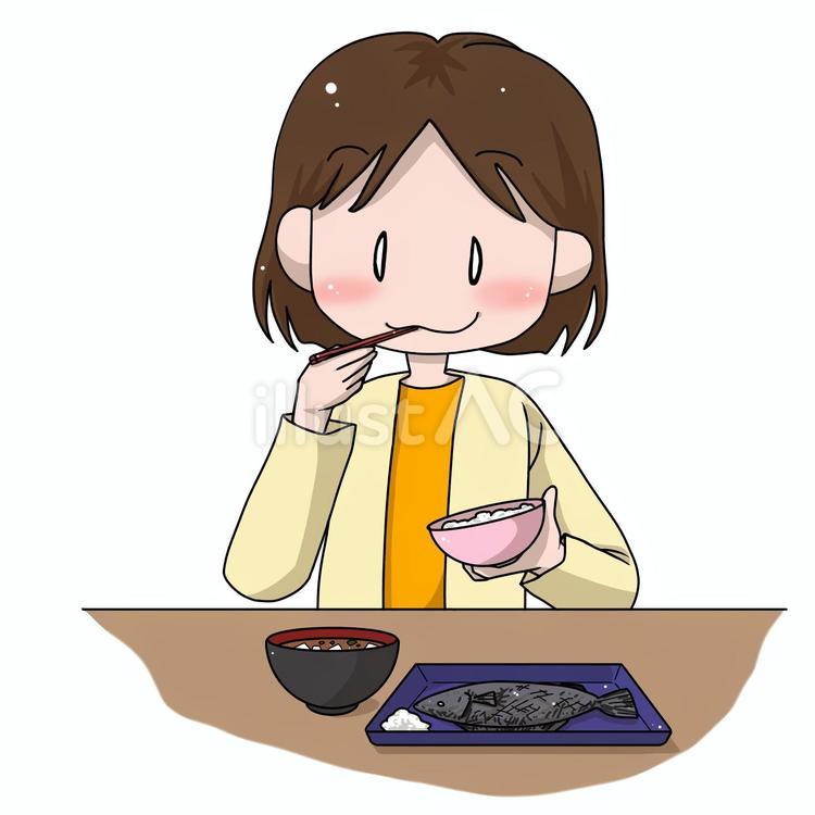 日本食のご飯を食べる人 ご飯,食事,和食のイラスト素材