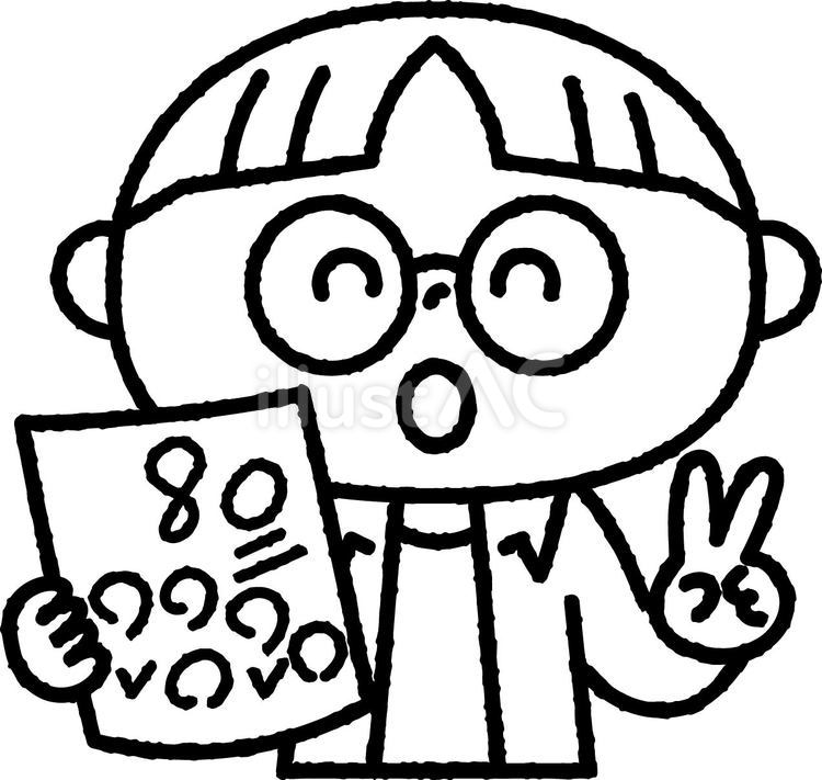 テストで80点をとった男の子モノクロ 人物,子供,テストのイラスト素材