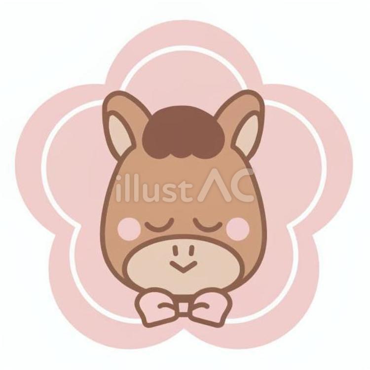 梅と茶色の馬 馬,顔,キャラクターのイラスト素材
