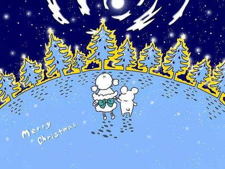 クマと女の子 クマと女の子 手書き,クリスマス,カードのイラスト素材
